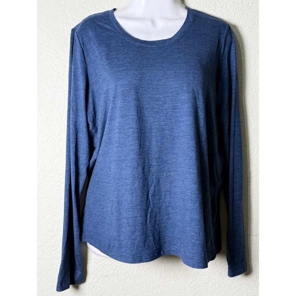 Freely Women's Medium Blue Heather Long Sleeve Athletic Top Stretch Activewear